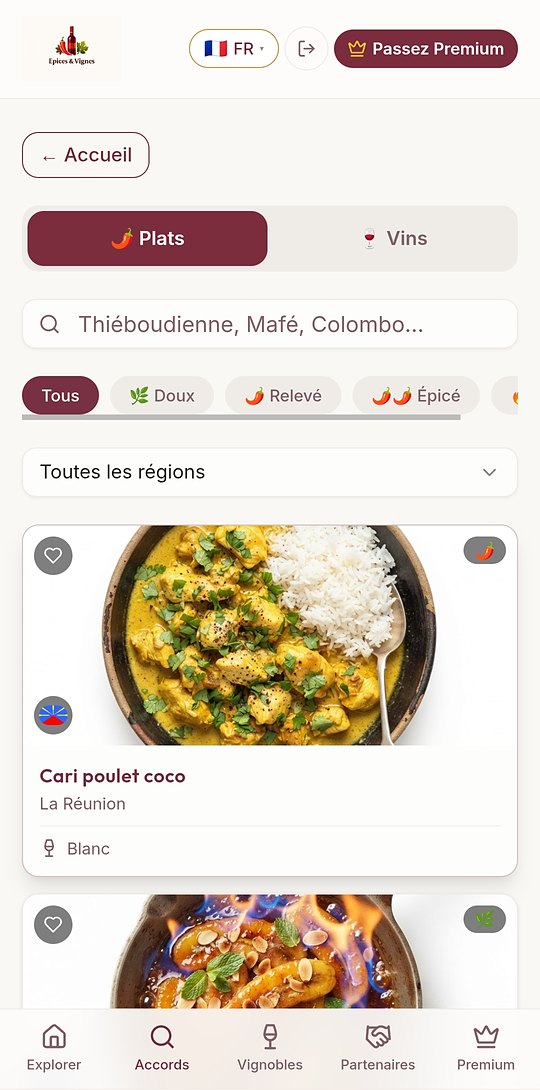 Liste des plats du monde filtrable par piment et par région — Épices & Vignes