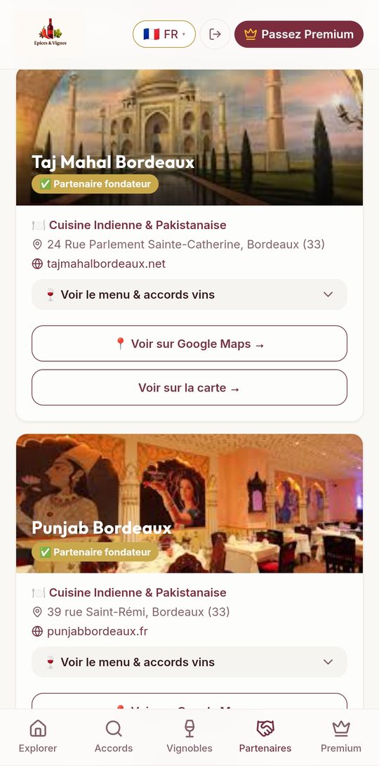 Restaurants partenaires — Épices & Vignes